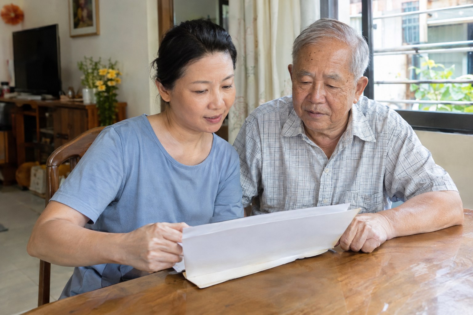 Chinese Asian family reviewing medical reports before the next appointment